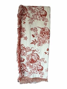 Shabby Chic Pumpkin Harvest Throw Blanket Fringe Rust & Ivory Fall Décor NWOT